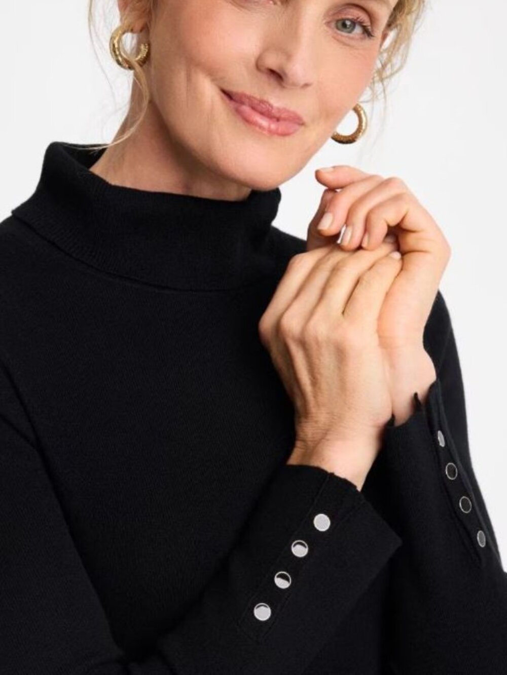 Chico's Black Ella Button Cuff Turtleneck Sweater from Current Collection size 2